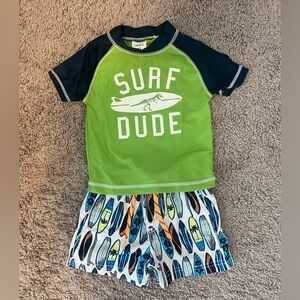 Carter's Green and Blue Surf swim trunks & rashguard Set